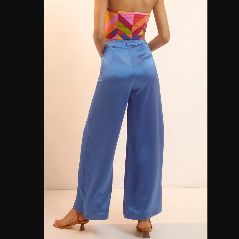 New Anthropologie Du Paradis Wide-Leg Sateen Pants - New Small - Picture 4 of 6